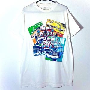 Vintage Classic Cars T Shirt Single Stitch White Chrome Cruisers 50’s Ford Chevy